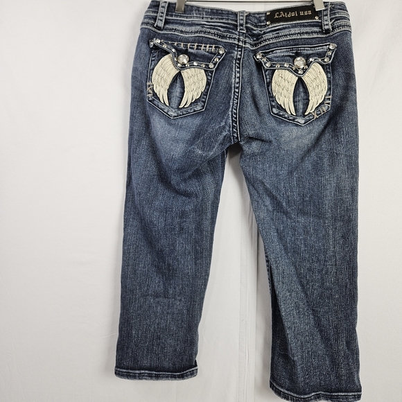 La Idol angel wing rhinestone jean capris size 11 - Picture 1 of 12